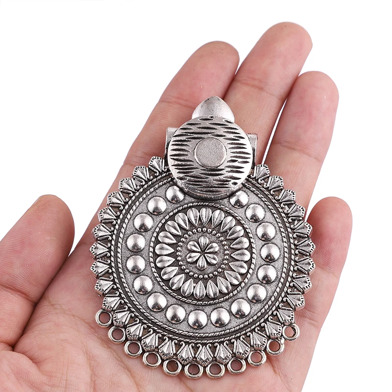 2PCS Tibetan Silver Tribal Large Round Medallion Chandelier Charms Pendants for DIY Boho Vintage Necklace Jewelry Making Finding