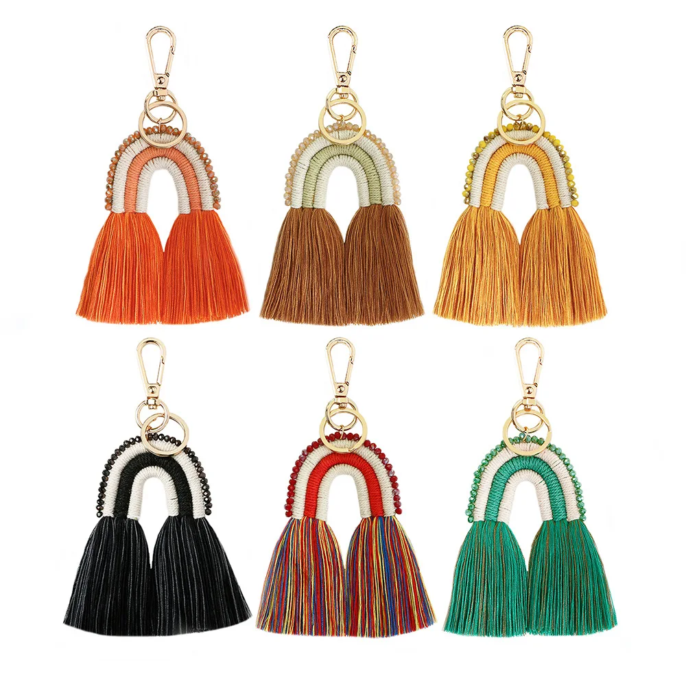 

KC00101 ZWPON Glass Beads Rainbow Tassel Keychain for Women Rainbow Keychain Key Chain Rings Jewelry Christmas Glfts Wholesale