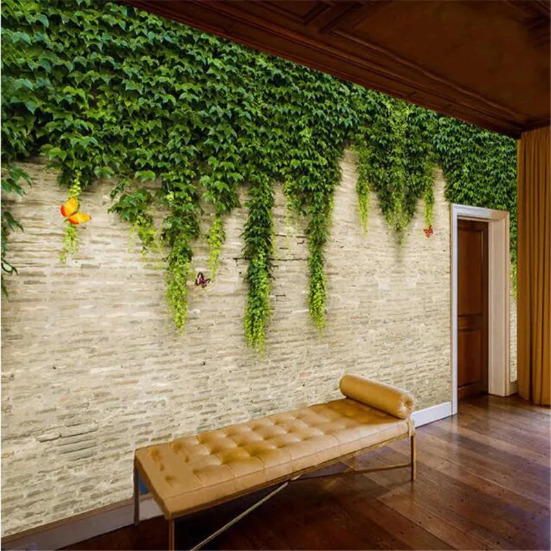 

wellyu Custom large 3D mural vine wall tiles green ivy background wall living room bedroom wallpaper decorative painting