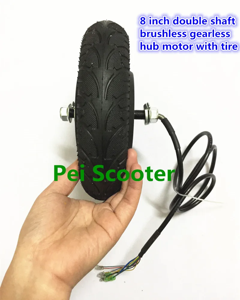 

8inch BLDC 8 inch double shaft brushless gearless dc hub motor with tire for scooter motor kit phub-01a