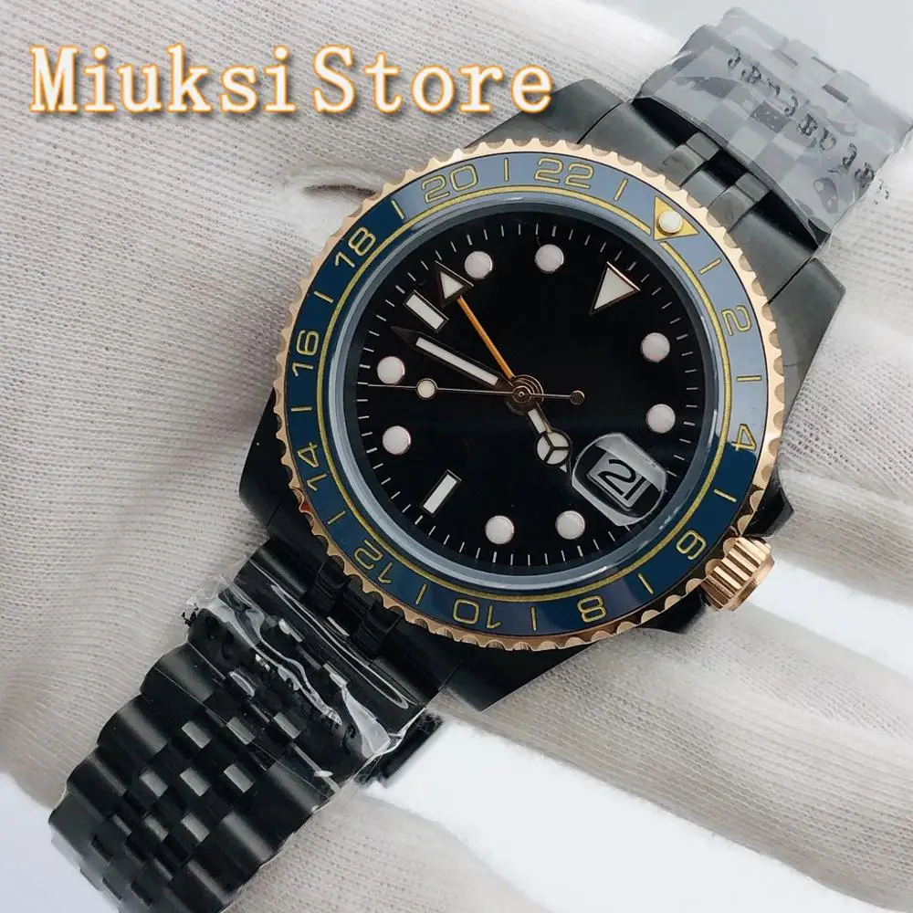 

40mm BLIGER Black PVD Case Sapphire Glass Ceramic Bezel Black Sterile Dial Date Waterproof Men's Top Luxury GMT Automatic Watch