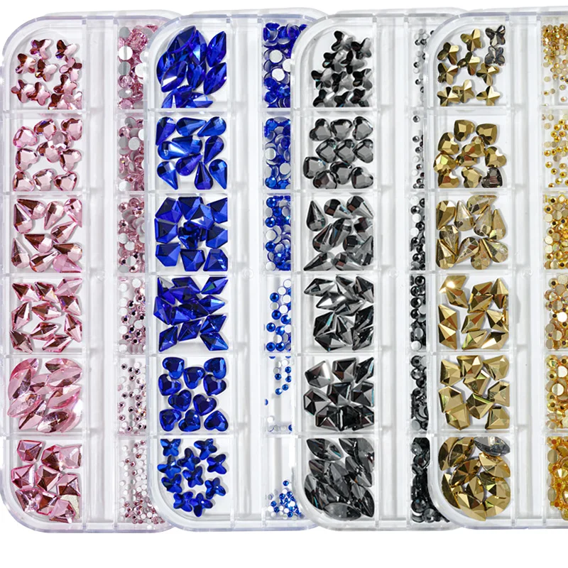 Strass 3D pour décoration d'ongles, gemmes en cristal de différentes tailles, couleurs or, rouge, vert, bleu, noir, accessoires de Nail Art DIY, N64.