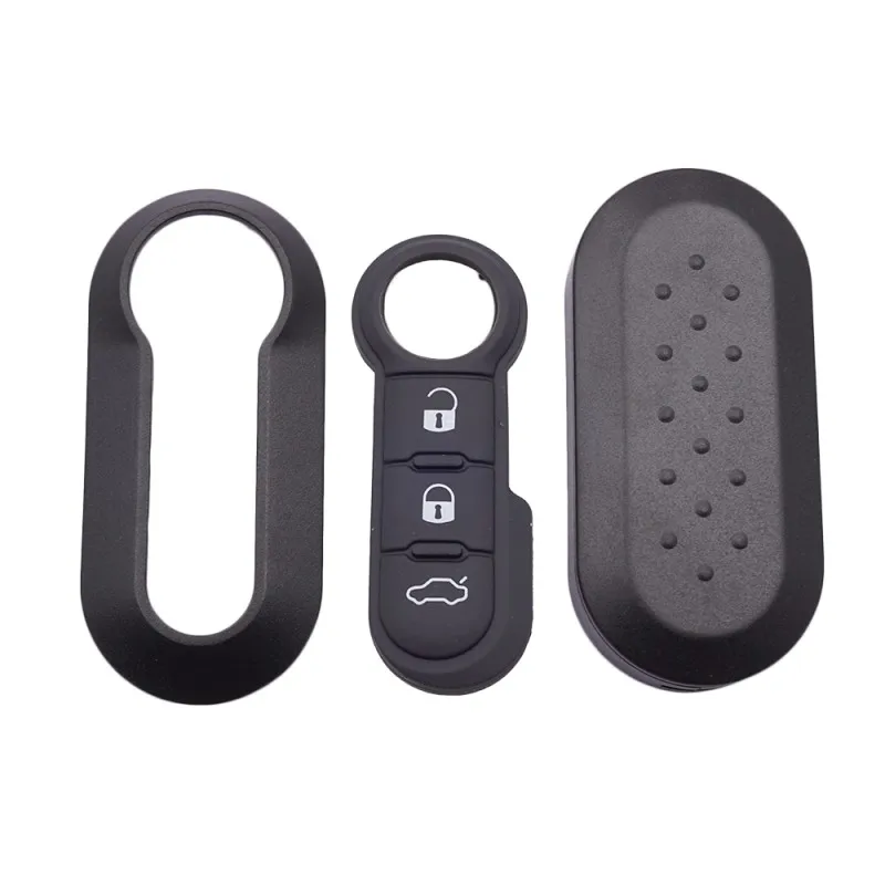 Cocolockey Remote Flip Key Shell Case Car Key Pad for Fiat 500 Panda Punto Bravo Replacement Key Case 3 Button Rubber Button Pad