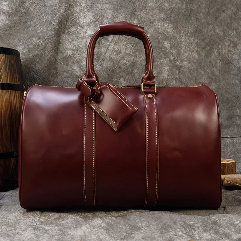 Luufan Genuine Leather Travel Bag Man Women Big Weekend Travel Tote Bag Cowskin Duffle Bag Hand Luggage Male Large Handbags Red