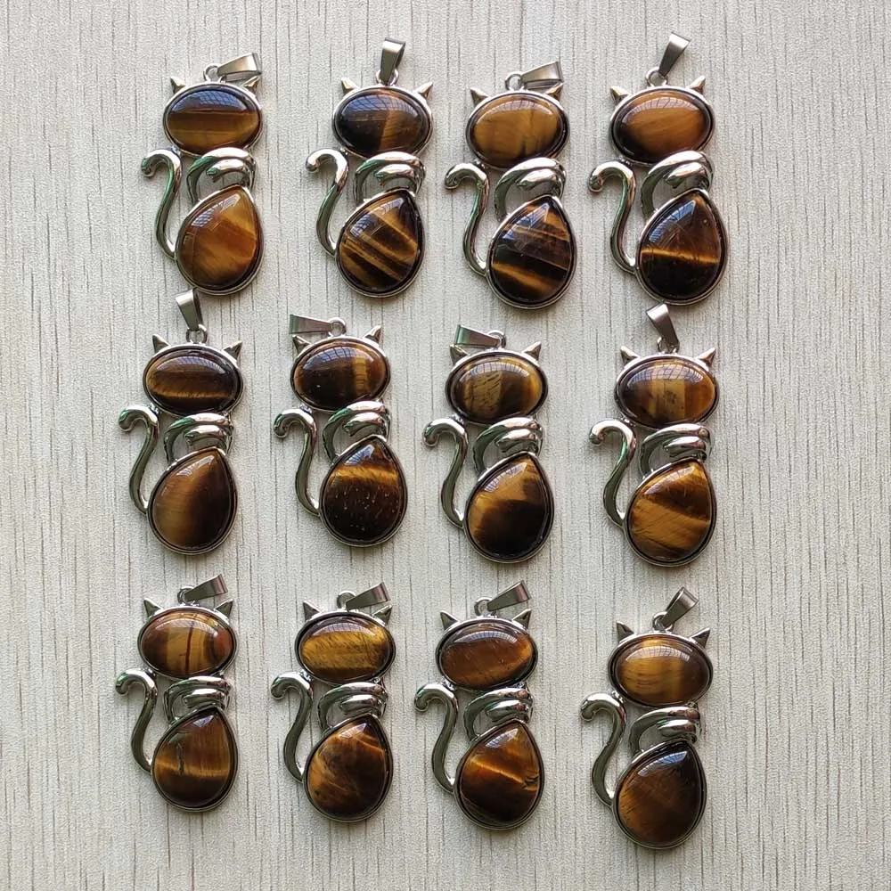 

Fashion good quality natural tiger eye stone cat shape pendants for jewelry making 12pcs/lot Wholesale free shipping