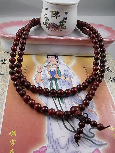 6mm Tibetan Buddhism 108 Lobular Red Sandalwood Beads Mala Necklace