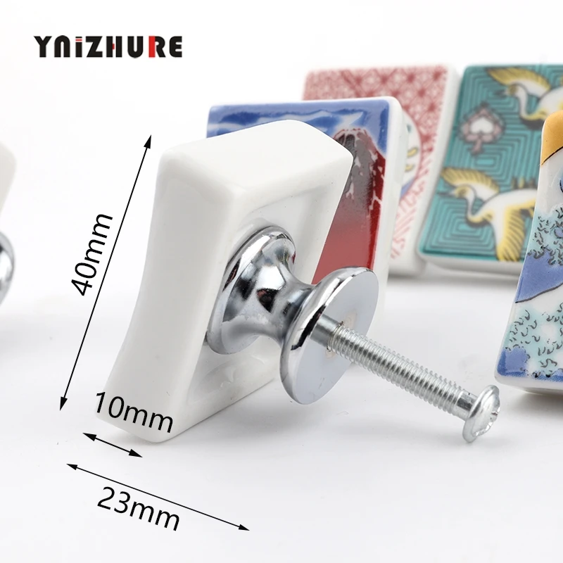 YNIZHURE Japanese style Printing Hand-painted Ceramic Handle Small sushi Restaurant Small Handle Creative Cabinet Knob