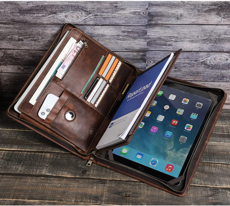 MacBook Pro Air 13 iPad Pro 13 12,9 Portfolio Datei Ordner Kuh Leder Cover Veranstalter Reise Business Office Dokument Aktentasche – Detail 12