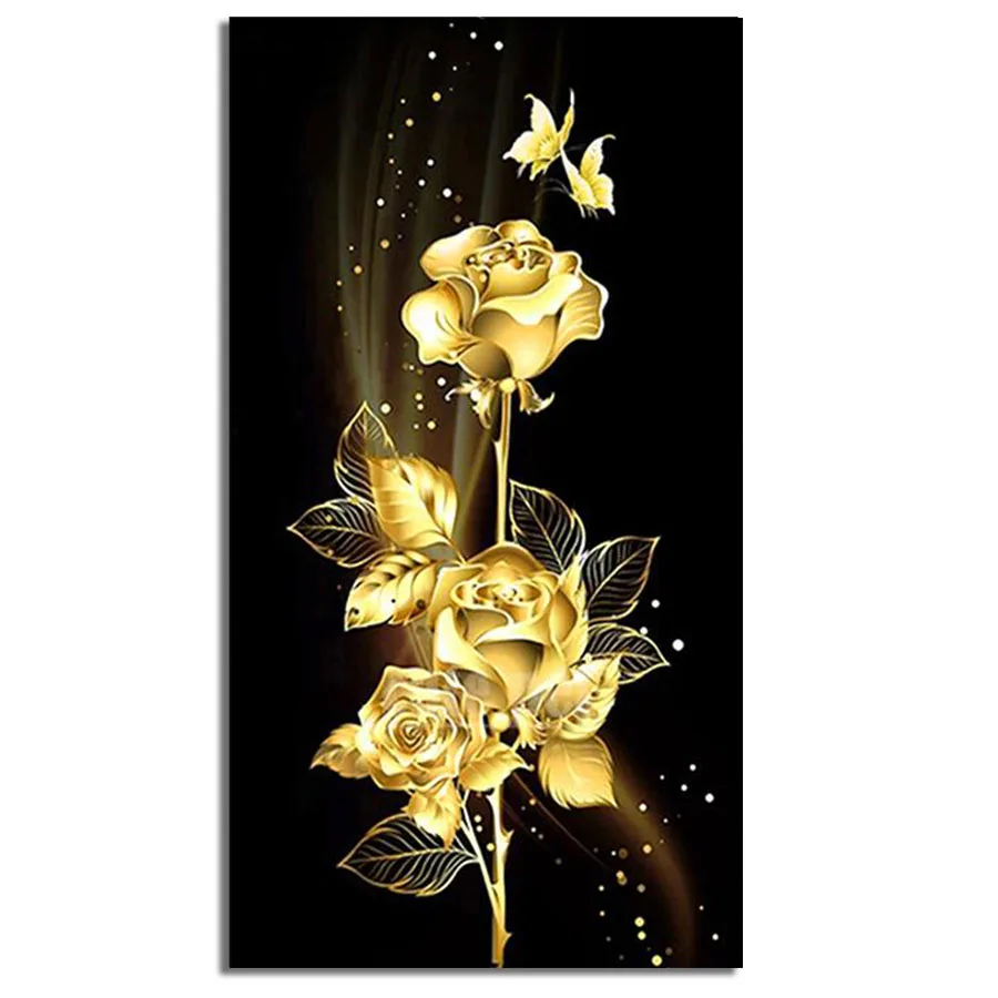 

large DIY Diamond Painting Home Decor Golden rose flower Full Square round 5D Diamond Embroidery Cross Stitch Sticker Gift RS204