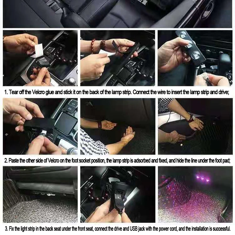 Starlights Of Seat Bottom Car LED Atmosphere Ambient Star RGB Auto Interior Decorative Lamp Remote Music Control USB Wireless