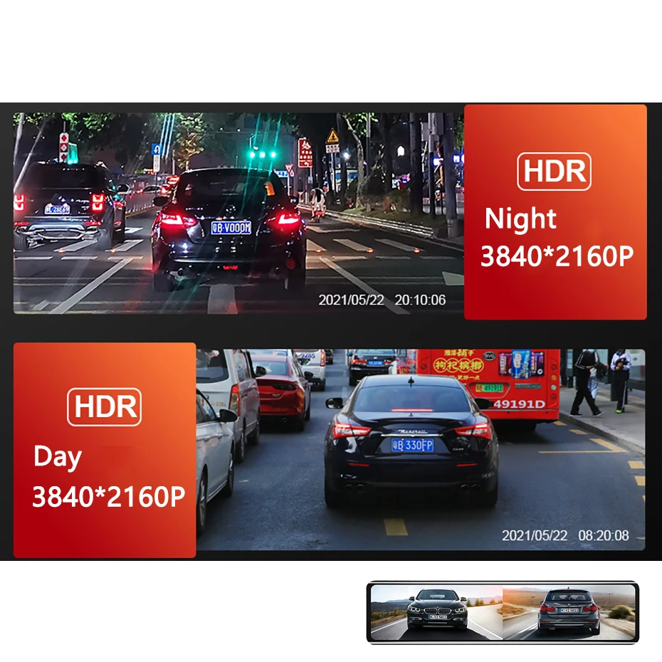 4K Car DVR 12 Inch Video recorder 3840*2160P Rear view Mirror Dash Camera Dual lens Video Recorder Night Vision Registrar Dvrs