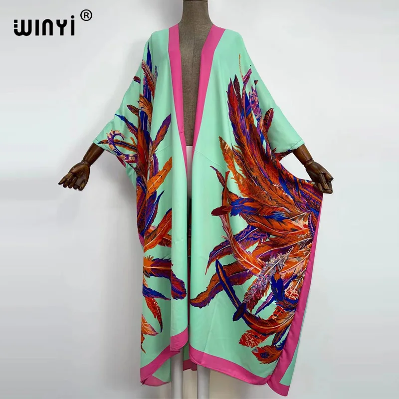 WINYI-Kimono de playa de gran tamaño con fajas para mujer, cárdigan largo, ajustado, Sexy, bohemio, Vintage, de manga grande, con flecos, sukienka, 2022