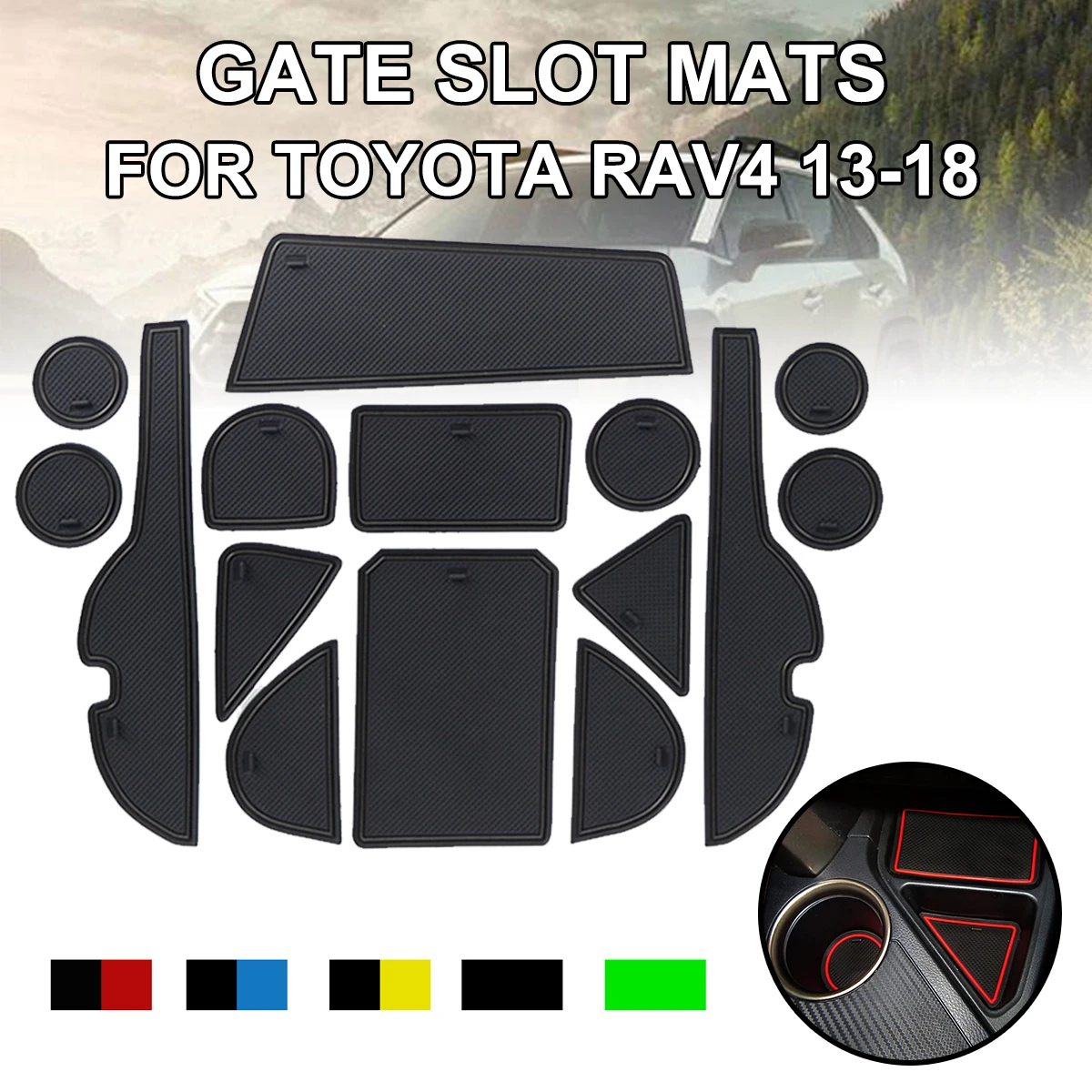 for Toyota RAV4 2013-2018 15pcs Anti-Slip Gate Slot Mat Rubber Coaster Accessories for RAV 4 2013 2014 2015 2016 2017 2018