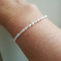 seed Pearl Bracelet Sterling Silver small white real pearl Bracelet simple rice pearl bracelet Pearls Link Chain Bracelet