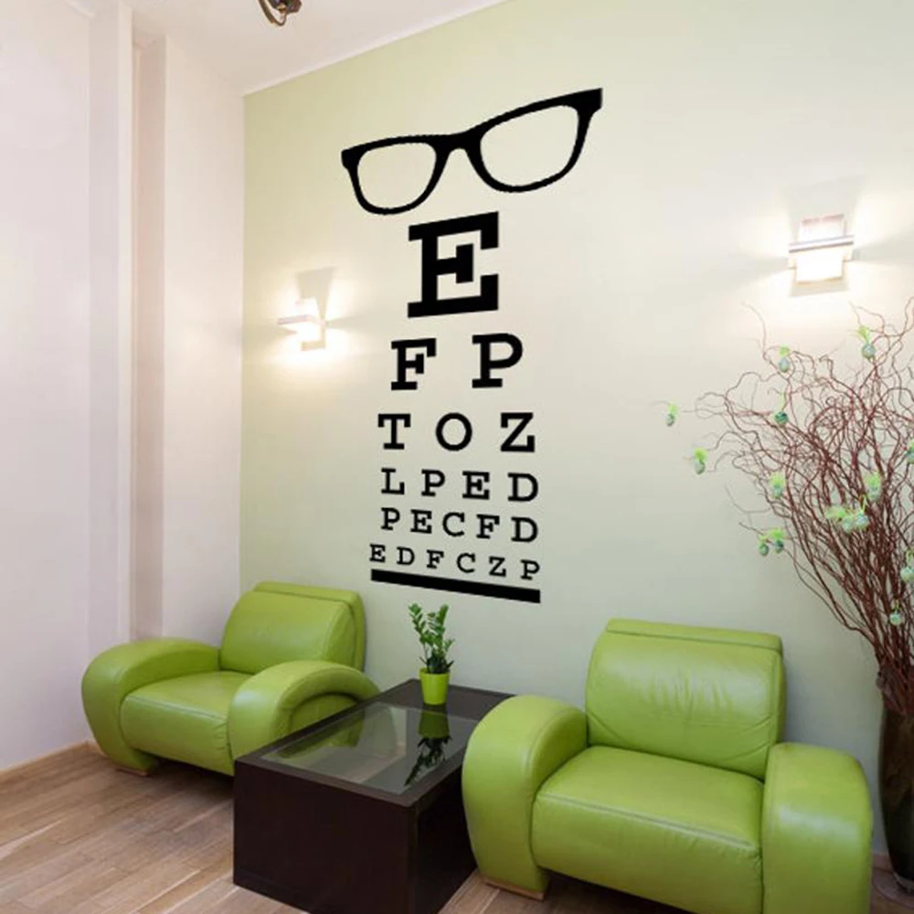 Modern Glasses Eye Chart Optical Window Wall Sticker Eye Doctor Optometry Hipster Eyewear Specs Frames Glass Wall Decal Vinyl