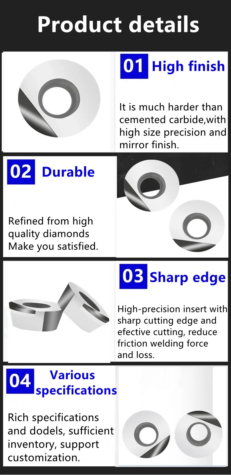 RPMW1204 RPMW10T3 Diamant Runde Fräser PCD CNC Einsatz Aluminium Legierung Messing Drehmaschine Drehen Werkzeuge – Detail 3