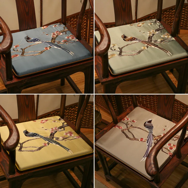 Magpie Embroidered New Chinese Style Seat Cushion High-grade Non-slip Chair Cushion Yellow Blue Birds Tatami Home Decoration