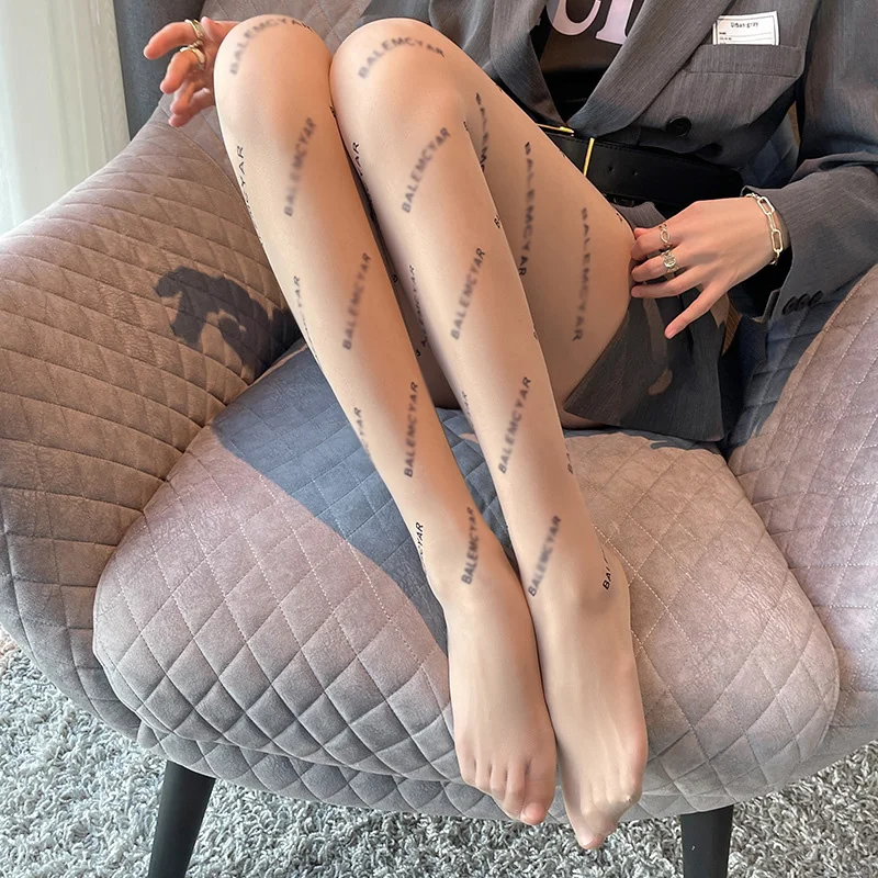 Women's Stockings High-end Letter Black Stockings Spring Autumn And Summer Thin Style Street Fashion Sexy Luxury Black Pantyhose