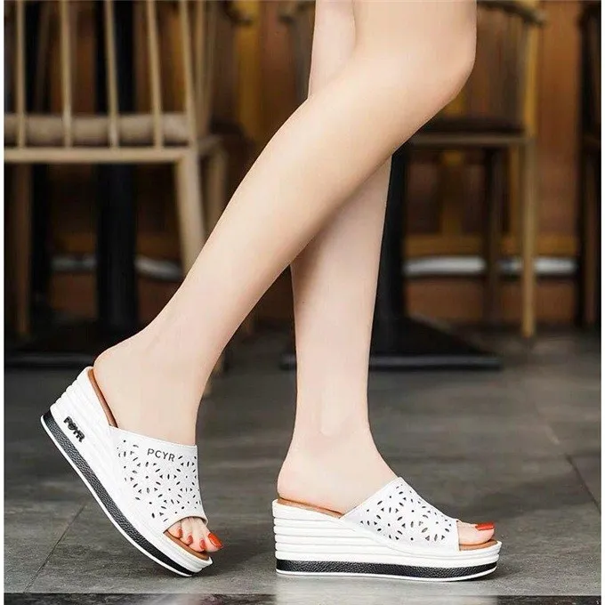 Increase Women Wedges Slippers Non-slip Summer Outdoors Women Platform Slippers Rubber Ladies Flat Slippers