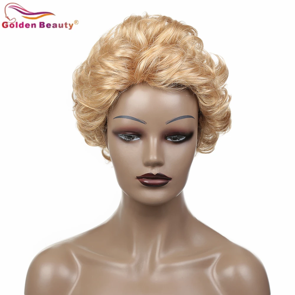 

Golden Beauty Synthetic Hair Wig Loose Wavy Doris High Temperature Fiber Ombre Blonde Brown Short Curly Bobo Wig For Black Women