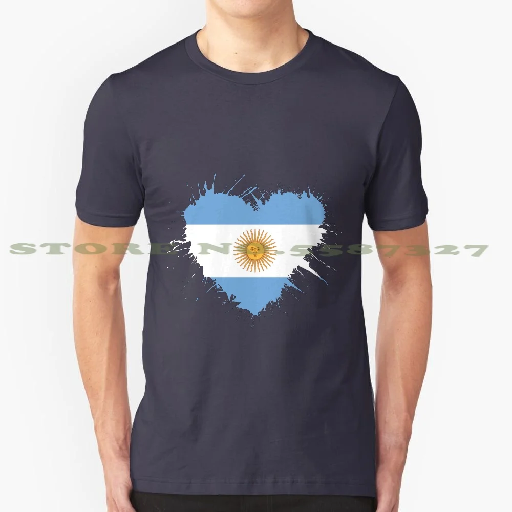 Argentina Heart Flag 100% Cotton T-Shirt Argentina Argentinean Flag Banner Heart Argentinian Black Red Coat Of Arms Origin