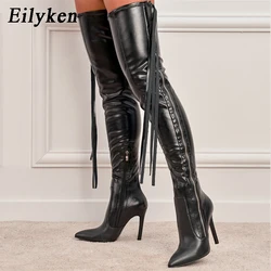 Eilyken moda donna stivali sopra il ginocchio scarpe con tacco alto Sexy punta a punta cerniera inverno lungo Botas De Mujer