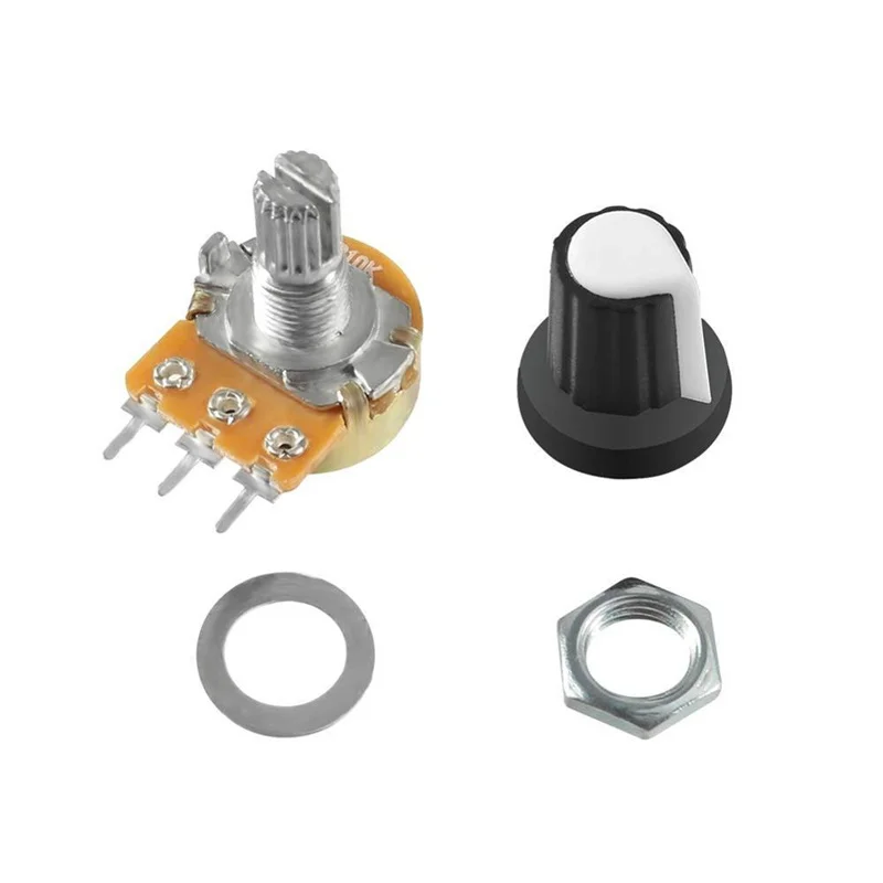 20 Stks/partij B10K 10K Rotary Taper Potentiometer Met Zwarte Knop (WH148) audio Kit Variabele Weerstanden Enkele Turn Potentiometer