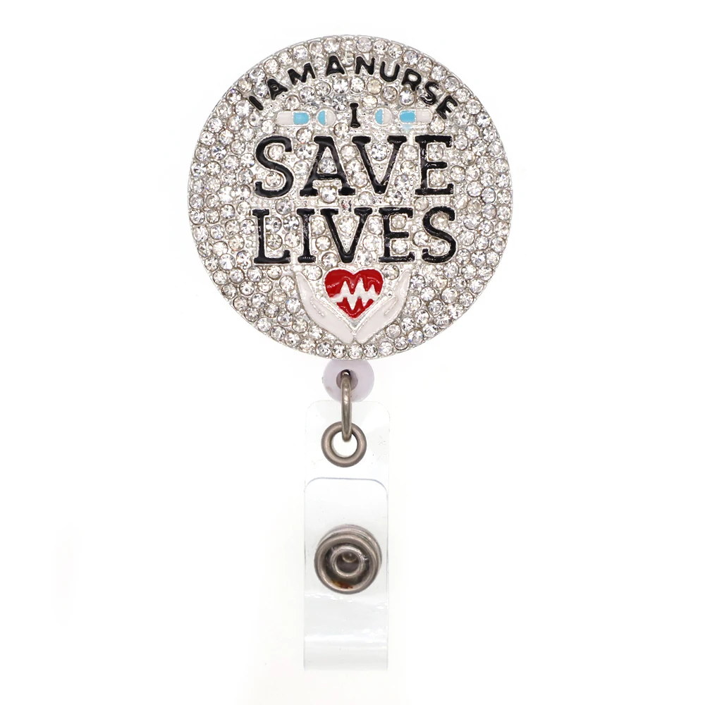 

10pcs/lot Free shipping Crystal SAVE LIVES I AM A Nurse Enamel Retractable Badge Holder Rhinestone Medical Badge Reel