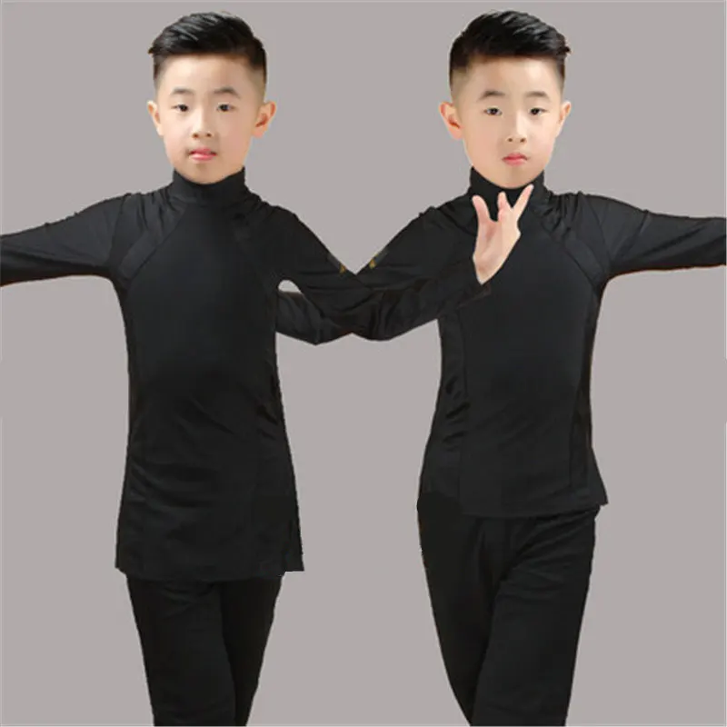 Fashion Latin Dance Costumes For Boys Black Long Sleeve Shirts Bodysuit Ballroom Dancing Clothes Latin Competition Dress