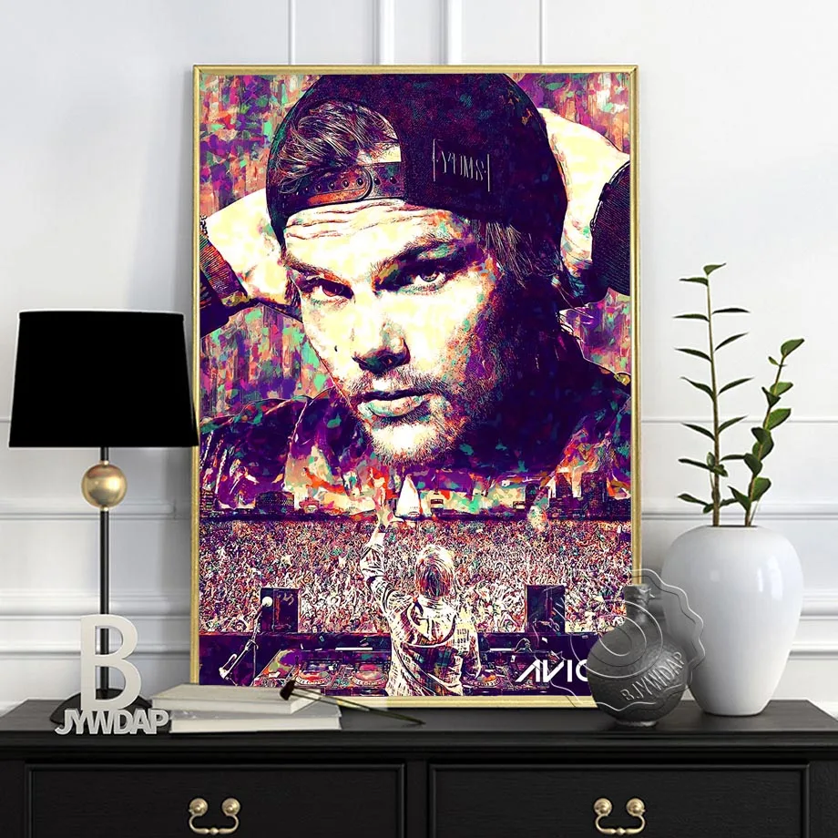 Avicii أسطورة DJ الموسيقى المغني ستار الحديثة مجردة المشارك يطبع اللوحة الفن قماش جدار صور لغرفة المعيشة ديكور غرفة نوم