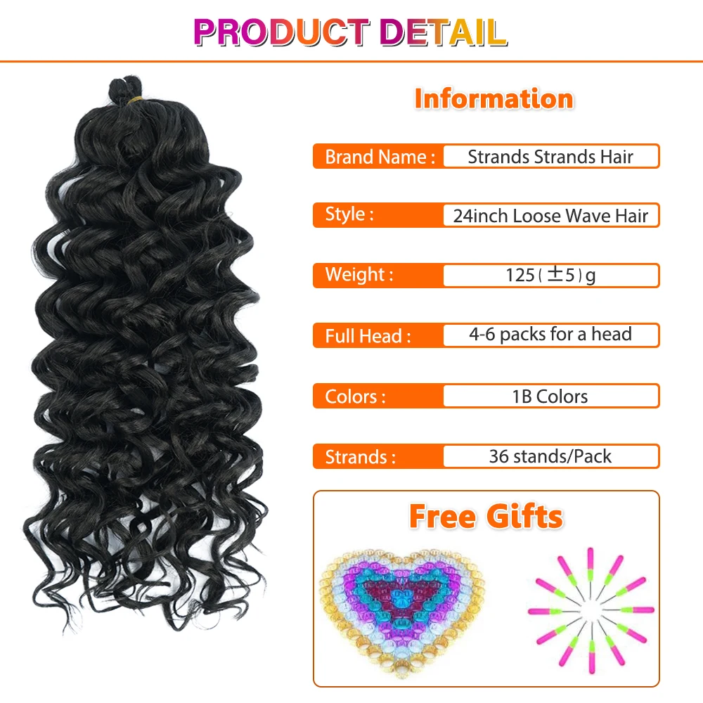 Synthetic Hawaii Water Wave Crochet Twist Afro Kinky Curly Braids Hair Extensions For Women Black African 24Inch Curl Ocean Wave