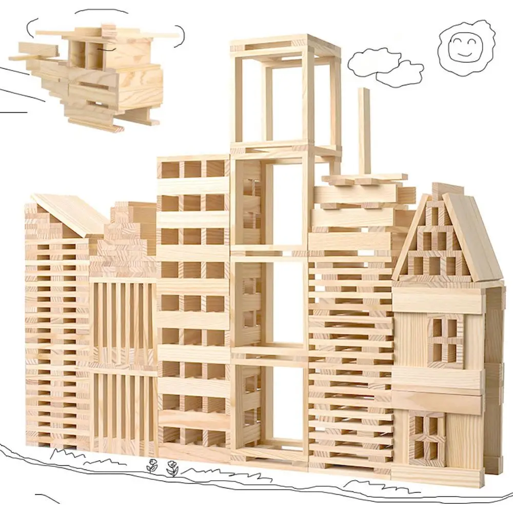 

Wooden Construction Building Model Building Blocks Children's Intelligence Building Blocks Toy 100 Wood Board Set Extract Game