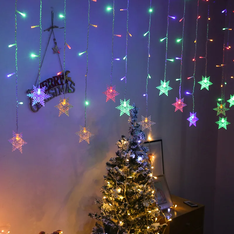 Led floco de neve guirlanda cortina luzes projetos para a janela casa festa de casamento decoração luzes de natal 3.5m ao ar livre indoor