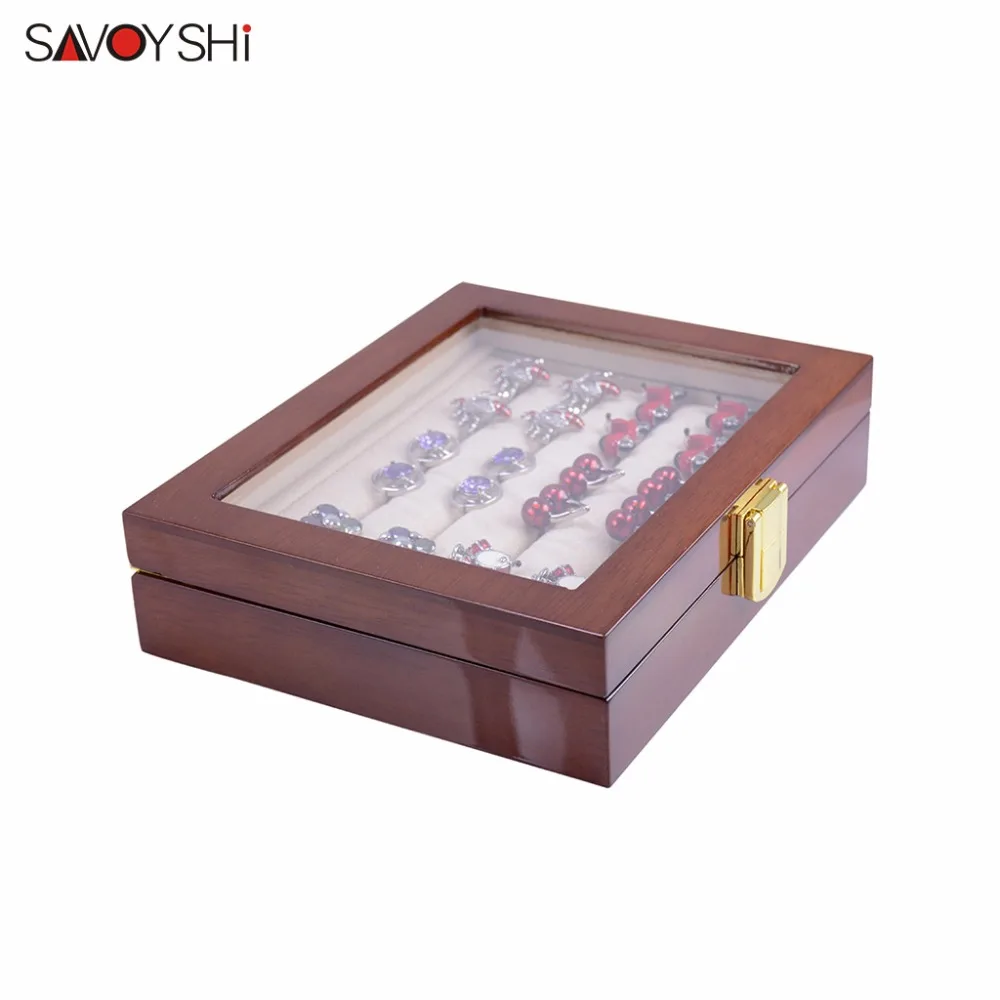 Glass Cufflinks Box for Men High Quality Painted Wooden Collection Display Box Storage 12pairs Capacity Rings Jewelry Box