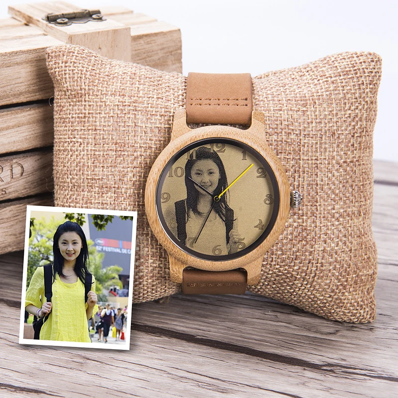 Orologio da coppia in legno di BOBO BIRD orologi da amante personalizzati con stampa fotografica in scatola di legno regali di anniversario di