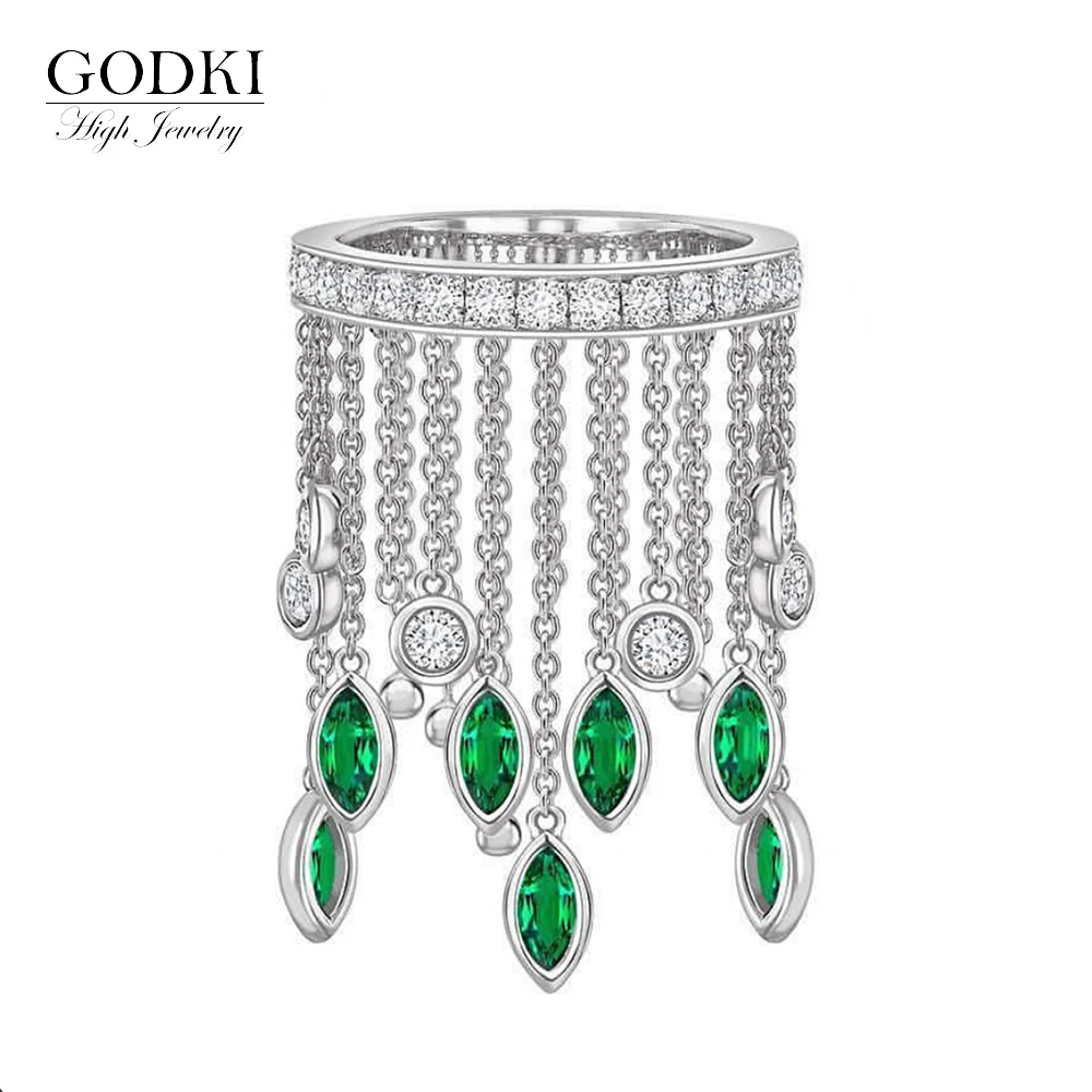 GODKI 2022 Trendy Twist Tassels Statement Rings for Women Cubic Zircon Finger Rings Beads Charm Ring Bohemian Beach Jewelry