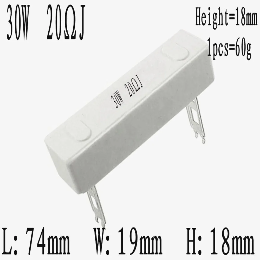 10PCS 30W Ceramic Cement Resistor 0.1R 0.5R 1R 1.5R 2R 2.5R 3R 3.3R 4R 5R 6R 8R 10R 15R 20R 30R 50R 100R 150R 200R 300R 500R 1K