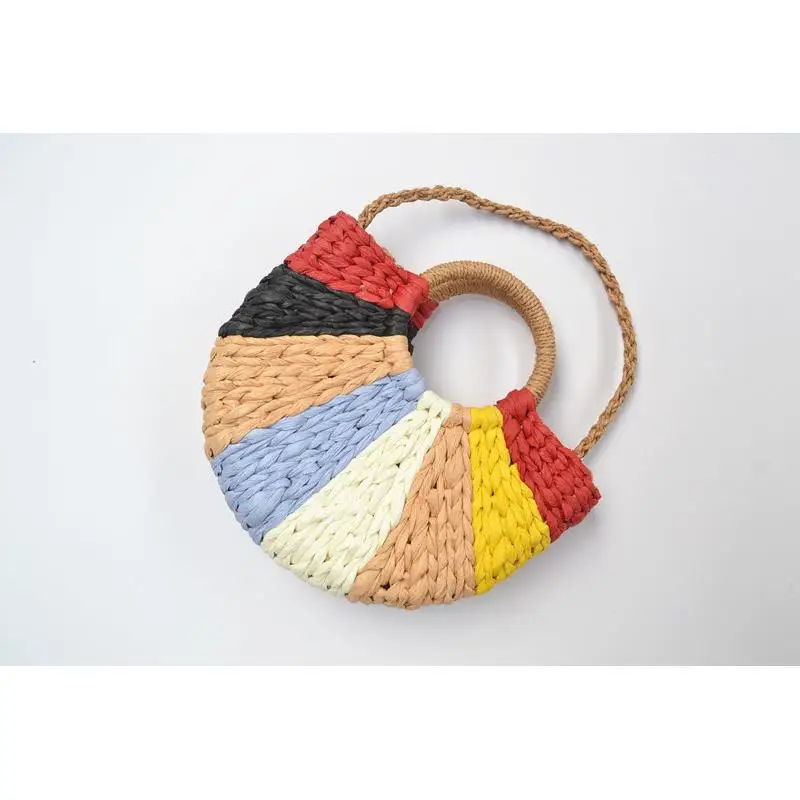 28x22CM  Female Summer Straw Bag （with lining） Mixed Color Woven Bag Beach Bag a6265