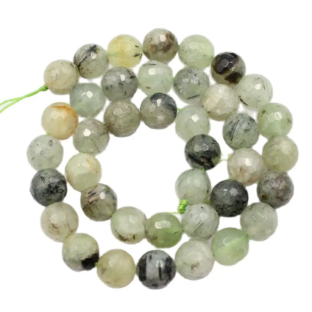 

APDGG Natural 10MM Green Round Faceted Prehnite Gems Stone Loose Stone Beads 15.5" Strand For Necklace Jewelry Making DIY