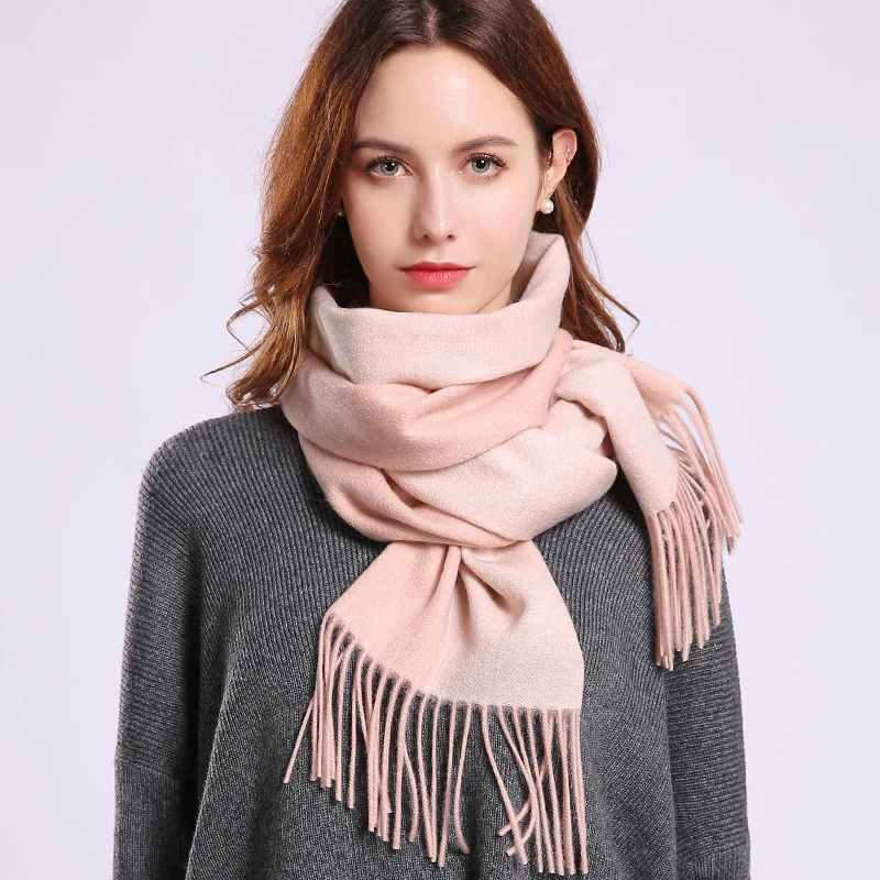 Winter Women 100% Wool Scarves Autumn Warm Pink Echarpe Femme Luxury Shawls and Wraps Ladies Neckerchief Pashmina 170X30CM