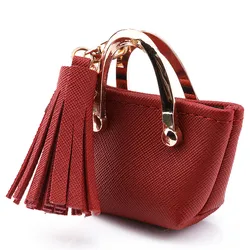 ZG Mini Small Bag Keychain Coin Purse Pink Blue Red Decoration Key Chains PU Leather Bag Storage Pendant Fashion Cute Jewelry