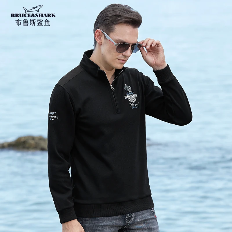 Bruce&shark New Men's Black Sweater Thicken Cotton Winter Embroidery Men's Cardigan Knitted Bottom Outwear Male Sweater Big Size