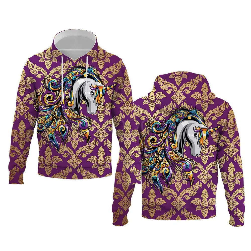 

HX Animals Hoodie 3D Graphic Abstract Animal Unicorn Print Sweatshirt Pullover Tops Harajuku Men Hoodies