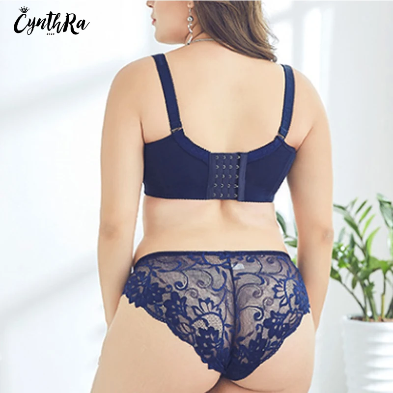 CYNTHRA Bras Women's Plus Large Size Gathered Sexy Lace Fat Big Breast Thin Adjustable Breathable Female Underwear Lingerie set