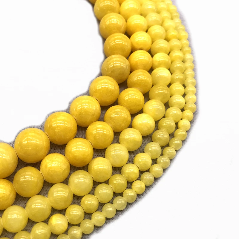 Natural Stone Yellow Cloud Jades Beads Round Loose Beads For Jewelry Making 15\