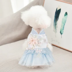 Chinese Style Pet Dog Clothes Fashion Spring Autumn Vest Puppy Outfit Clothing Princess Dog Teddy Clothes For Small Dog Costume