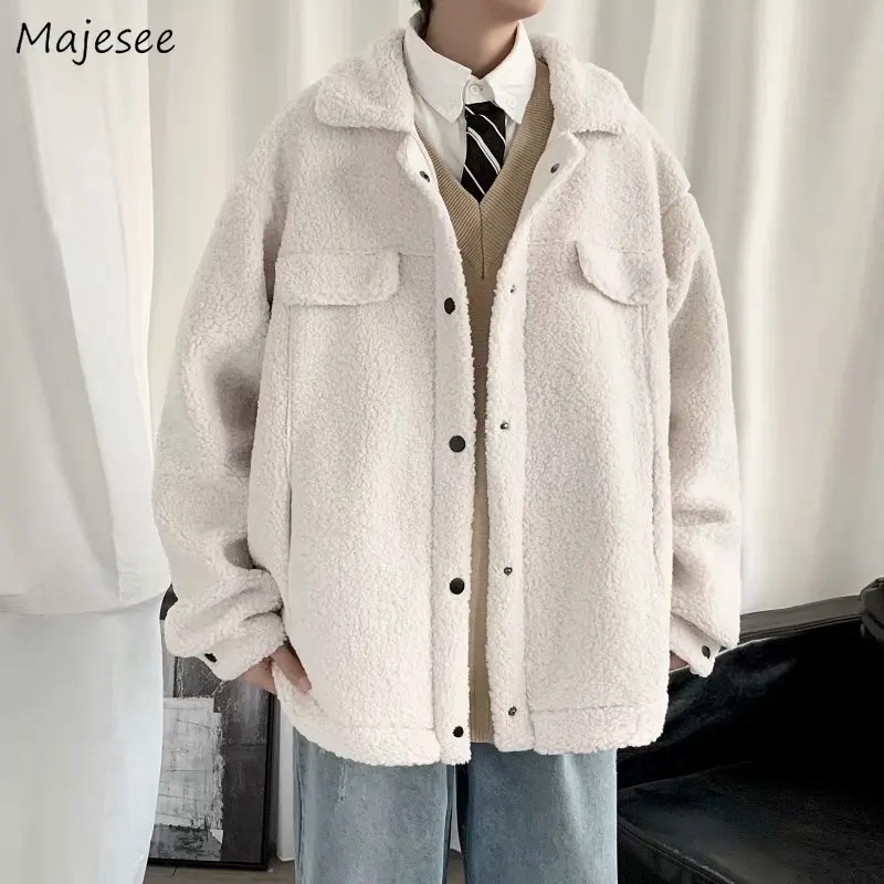 Winter Warm Jackets Solid Soft Polar Fleece Korean Style Fashion Cozy Males Coats Turn-down Collar Streetwear Outerwear Teenager