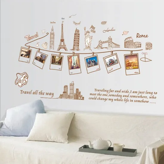 Creative Large Size Wall Decal Creative Combination World Travel Wall Stickers for Home Decoration Art Mural Wallpaper