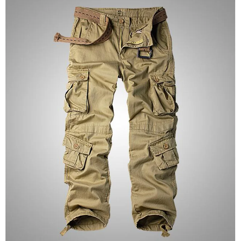 Fashion Cargo Pants Men Wide Leg Trousers Cotton Joggers Military Camouflage Hip Hop Clothing Bottoms Khaki Black