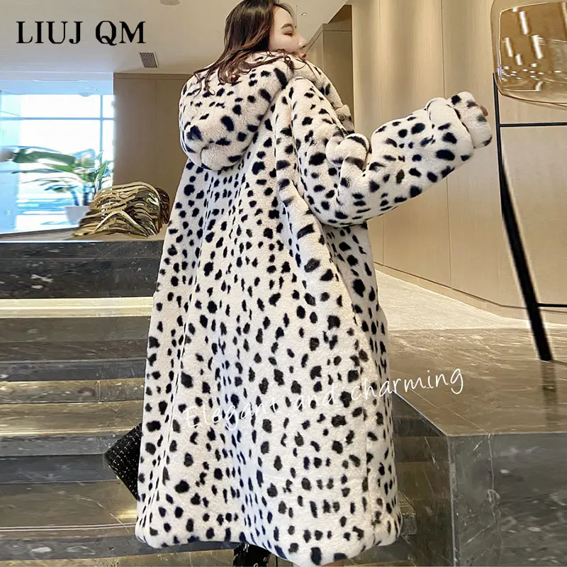 New Leopard Print Faux Fur Coat Women Winter Warm Parka Long Oversize Hooded Furry Overcoat Women Fur Jacket Winter Clothing